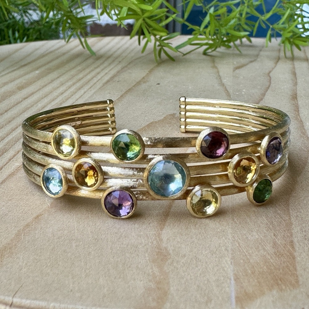 Marco Bicego Jaipur Cuff Bracelet Size 6 Gems Yellow Gold 750 18k Signed 21.7g - Picture 2 of 10